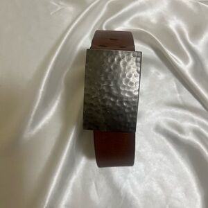 Nola Chestnut Leather Belt with Textured Silver Buckle